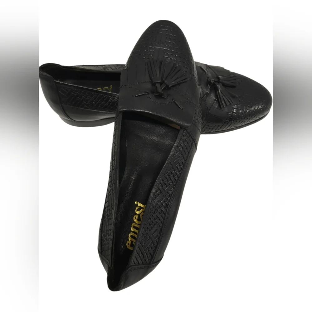 NEW Ennesi Italy Black Leather‎ Loafers  SZ 8.5